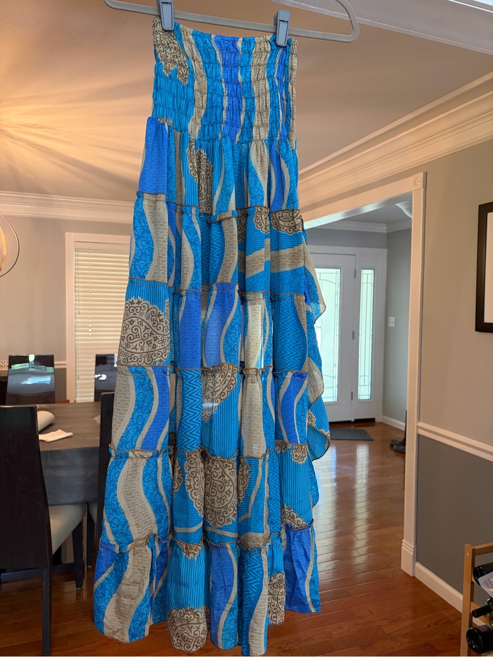 Boho Silk High-Low Tiered Skirt in Blue and Tan-NWOT - Picture 8 of 9